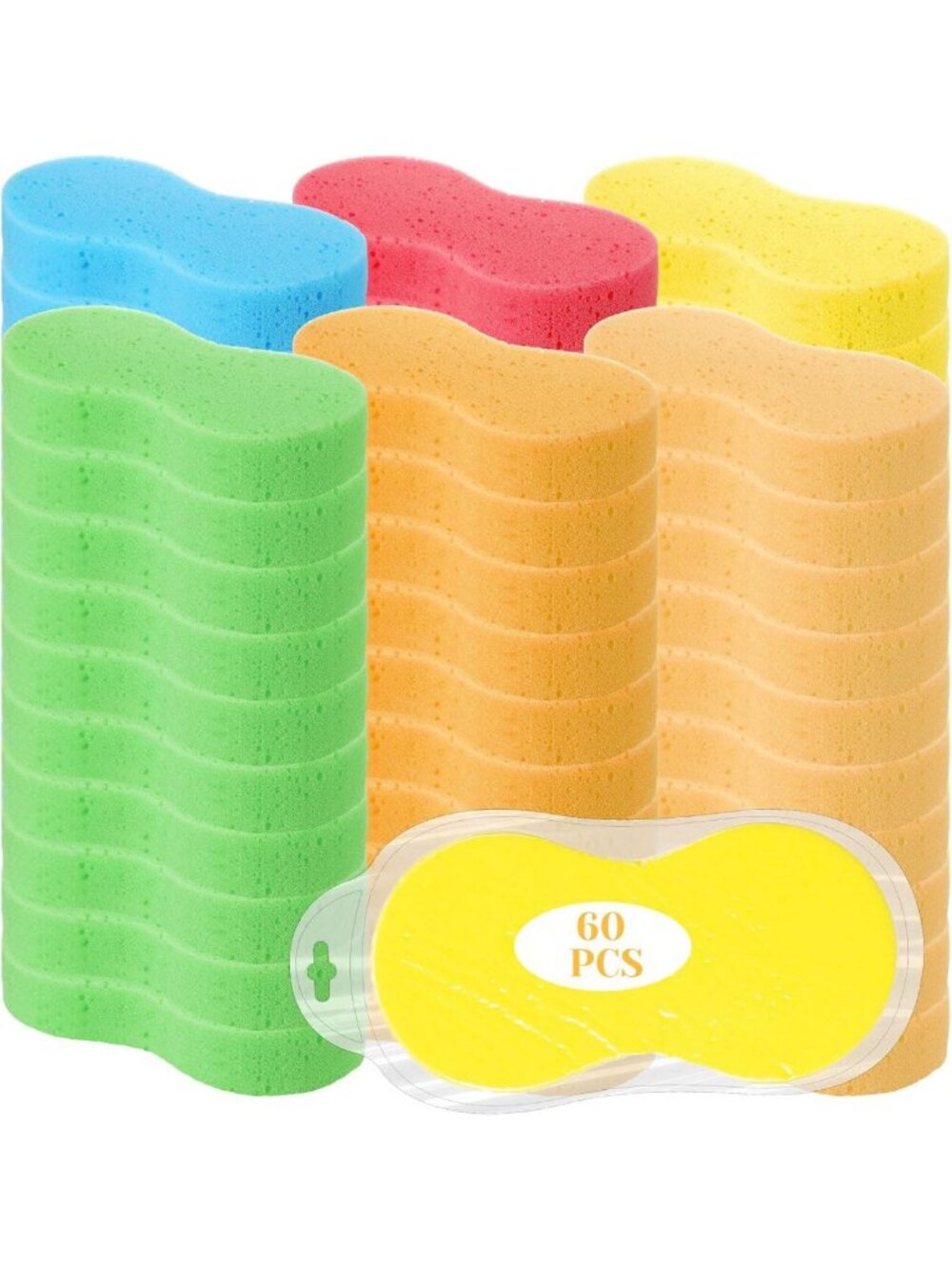 60 Pcs Large Wash Sponge Set for Car Wash, Household Cleaning & Water Games